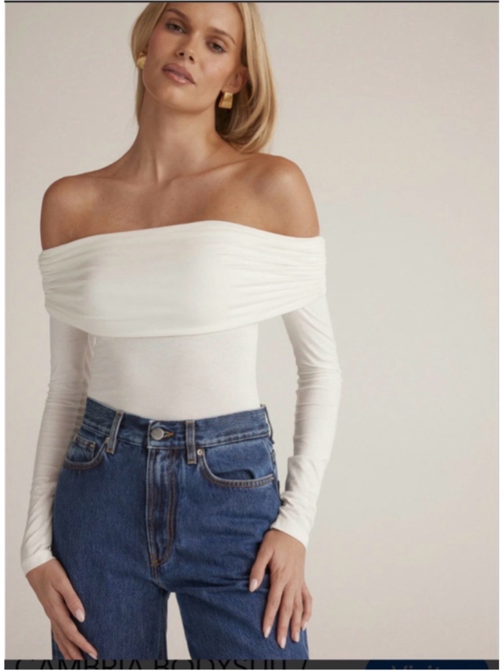 Off-the-Shoulder White Long-Sleeve Bodysuit